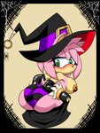 anthro big_butt border breasts butt clothing female gloves green_eyes handwear hat headgear headwear holidays simple_background solo transparent_border underwear witch_costume roga141 halloween sega sonic_the_hedgehog_(series) amy_rose eulipotyphlan hedgehog mammal 2021 absurd_res alpha_channel hi_res