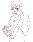 anthro breasts clothing dress female flower_accessory prom smile solo standing mozzieslaya cavemanon_studios goodbye_volcano_high snoot_game schizo_chan_(snoot_game) compsognathid compsognathus dinosaur prehistoric_species reptile scalie theropod 2024 black_and_white hi_res monochrome