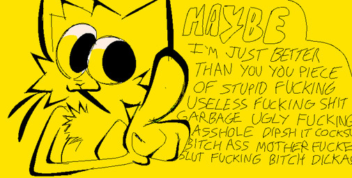 ambiguous_gender anthro big_eyes big_pupils chest_tuft dialogue fur gesture hand_gesture insult looking_aside looking_offscreen open_mouth open_smile pointing profanity pupils smile solo speech_bubble text tuft whiskers meowsilly domestic_cat felid feline felis mammal aliasing digital_media_(artwork) english_text hi_res monochrome