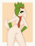 anthro blush eyewear female fur genitals goggles green_eyes green_hair hair looking_at_viewer nipples nude pussy scarf solo standing white_body white_fur max_draws nintendo pokemon grace_mustang generation_4_pokemon legendary_pokemon pokemon_(species) shaymin sky_forme_shaymin absurd_res hi_res