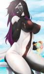 anthro black_body black_fur breasts dessert female food fur ice_cream nude solo white_body white_fur t.g.r.s.l shadowfox89666 raven_(shadowfox89666) canid canine canis mammal wolf 3:5 hi_res