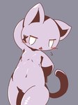 anthro blush breasts empty_eyes female half-closed_eyes hand_behind_back hand_behind_head narrowed_eyes navel open_mouth pose purple_body simple_background small_breasts solo tail crepix 2channel no_(2channel) domestic_cat felid feline felis mammal 2015 low_res