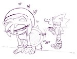 annoyed anthro boots bracelet breasts butt chili_dog clothing dress duo ellipsis female food footwear fur gloves handwear heart_symbol hot_dog humor jewelry knee_boots knee_highs legwear male narrow_hips seductive shaking_butt shoes tail tail_motion tailwag thin_calves thin_legs thin_thighs hexanne sega sonic_the_hedgehog_(series) amy_rose sonic_the_hedgehog eulipotyphlan hedgehog mammal monochrome