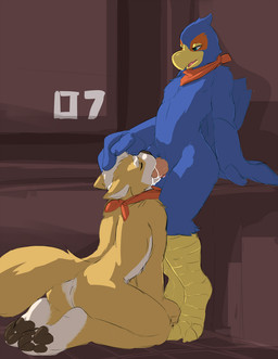 4_toes anthro avian canine cum cum_in_mouth cum_inside duo erection falco_lombardi fellatio fox_mccloud gay hindpaw interspecies kneeling male mammal nintendo nude oral oral_sex pawpads paws penis seth-iova sex sitting soles star_fox toes video_games
Rating: Explicit
Score: 22
User: togepi1125
Date: November 03, 2013