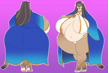 anthro areola areola_slip belly big_belly big_breasts big_butt bikini biped black_eyeshadow black_lips blue_eyes breasts brown_body brown_fur butt clothed clothed_anthro clothed_female clothing countershade_face countershade_fur countershade_neck countershade_torso countershading curvy_figure ear_piercing ear_ring elderly_female eyeshadow eyewear female front_view fur geometric_background glasses gradient_background grey_hair grid_background hair hand_on_breast hand_on_hip hand_on_own_breast hoop_ear_ring huge_breasts huge_butt huge_hips huge_thighs jewelry lips liver_spots long_hair looking_at_viewer makeup mature_anthro mature_female multiple_angles natural_breasts necklace open_clothing open_robe outline overweight pattern_background pawpads piercing pink_areola pink_background purple_background rear_view ring_(jewelry) ring_piercing robe sagging_breasts simple_background smile smiling_at_viewer solo swimwear tan_body tan_fur thick_bottom_lip thick_thighs three-quarter_view two-piece_swimsuit vein veiny_breasts venus_figure voluptuous voluptuous_anthro voluptuous_female white_outline wide_hips vintagart catherine_(noeticred) cougar felid feline mammal digital_media_(artwork) hi_res