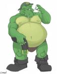 anthro belly belt big_belly clothing hat headgear headwear male overweight overweight_anthro overweight_male simple_background solo white_background canson donkey_kong_(series) nintendo klump crocodilian kremling reptile scalie