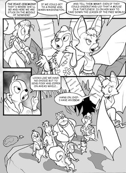 aloha_shirt anthro bomber_jacket breasts clothing facial_hair female fluffy fluffy_tail flying grass hair male mustache pattern_clothing pattern_shirt pattern_topwear plant ponytail rock shadow shirt tail text topwear tree chris_fischer chip_'n_dale_rescue_rangers disney chip_(disney) dale_(disney) foxglove_(cdrr) monterey_jack_(cdrr) sparky_(cdrr) tammy_squirrel zipper_(cdrr) arthropod bat chipmunk fly_(animal) ground_squirrel insect mammal mouse murid murine rodent sciurid tree_squirrel english_text hi_res monochrome