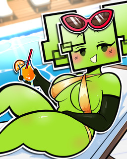 armwear bikini blush clothing elbow_gloves eyewear eyewear_on_head female gloves gold_bikini green_body handwear not_furry one-piece_swimsuit pigtails pool_chair sling_bikini smile smiling_at_viewer solo sunglasses sunglasses_on_head swimming_pool swimwear two-piece_swimsuit wearing_sunglasses conditional_dnp fervourbunny mario_bros nintendo paper_mario mimi_(paper_mario) humanoid absurd_res hi_res