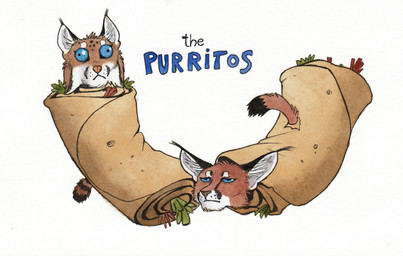 annoyed black_body black_fur blue_eyes brown_body brown_fur burrito cheek_tuft derp_eyes dipstick_tail duo ear_tuft facial_tuft feral food fur humor inner_ear_fluff markings narrowed_eyes pun simple_background striped_markings striped_tail stripes tail tail_markings text tuft visual_pun white_background white_body white_fur wide_eyed 0laffson caracal caracal_(genus) felid feline lynx mammal 2020 english_text painting_(artwork) traditional_media_(artwork) traditional_painting_(artwork) traditional_watercolor_(artwork) watercolor_(artwork)