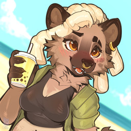 anthro beach biped blush breasts claws clothed clothed_anthro clothed_female clothing cloud day ear_piercing female fingers front_view fur hair inner_ear_fluff outside piercing sand sea sky smile solo standing teeth tongue tuft water cocoline_(artist) bear mammal 1:1 2026 absurd_res digital_drawing_(artwork) digital_media_(artwork) hi_res