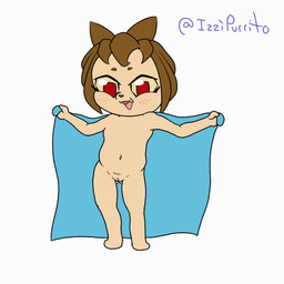 anthro blush butt butt_from_the_front exposing exposing_pussy fangs female genitals hip_sway kemono loli navel nude open_mouth presenting pupils red_eyes shaking shaking_hips solo square_pupils teeth towel vulva young izzipurrito gameoverse glitch_productions kit_bodega felid feline mammal 1:1 animated animated_gif short_playtime