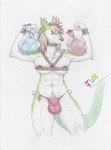 anthro bell bell_harness breast_squish breasts bulge christmas_clothing christmas_headwear clothing gift gynomorph harness headgear headwear holidays intersex jingle_bell jingle_bell_harness muscular muscular_intersex reindeer_antlers solo squish straps jun_snowy christmas sergal hi_res