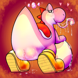 abstract_background anthro bedroom_eyes biped black_eyes blush blush_lines bodily_fluids boots butt closed_smile clothing egg exclamation_point female female_anthro footwear footwear_only genital_fluids genitals heart_symbol leaning_on_object long_tongue looking_at_viewer looking_back looking_back_at_viewer low-angle_view mostly_nude mouth_closed multicolored_body narrowed_eyes pink_body pink_tongue plump_labia pupils question_mark raised_tail saliva seductive semi-anthro shell shoes smile smiling_at_viewer solo spikes spikes_(anatomy) standing sweat tail tongue tongue_out two_tone_body vaginal_fluids vaginal_fluids_on_ground vulva white_body white_pupils white_sclera white_skin yellow_boots yellow_clothing yellow_footwear 4chan_anon unknown_artist mario_bros nintendo pink_yoshi scalie yoshi 1:1 2025 aliasing digital_media_(artwork) full-length_portrait hi_res pictographics portrait shaded