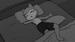 2d_on_3d 4_fingers anthro barefoot bed bottomwear breasts breathing buckteeth clothed clothing ear_piercing feet female fingers fluffy fluffy_tail furniture identical_twins nipples piercing pillow shorts sleeping small_breasts solo tail teeth tomboy topless topless_anthro topless_female e254e kora_(e254e) mammal rodent sciurid tree_squirrel 2d_animation 3d_(artwork) 3d_animation animated digital_media_(artwork) hi_res short_playtime