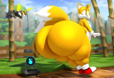 anthro belly big_belly big_butt bottom_heavy bubble_butt bubble_shield bulging_eyes butt butt_expansion expansion femboy gameplay_mechanics green_hill_zone huge_butt hyper hyper_butt looking_back machine male motion_blur pear-shaped_figure shocked solo sound_effects thick_thighs thigh_expansion wide_hips cindablimp sega sonic_the_hedgehog_(series) miles_prower badnik buzzbomber canid canine fox mammal red_fox robot true_fox 2025 3d_(artwork) digital_media_(artwork) hi_res