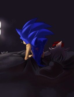 after_sex anthro bed bite_mark bodily_fluids dark duo female furniture grey_hair hair inner_ear_fluff male multicolored_hair on_bed red_hair scratches short_hair sleeping smile sweat tuft two_tone_hair wounded conditional_dnp ebonychimera sega sonic_the_hedgehog_(series) kaylana_lobinski sonic_the_hedgehog canid canine canis eulipotyphlan hedgehog mammal wolf 2019 hi_res