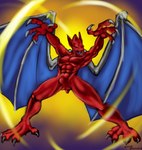 abs butt claws fangs featureless_crotch humanoid_pointy_ears looking_at_viewer male membrane_(anatomy) membranous_wings nipples nude pointy_ears red_body red_eyes smile solo teeth toe_claws wings stevethedragon capcom demon's_crest gargoyle's_quest ghosts_'n_goblins firebrand demon gargoyle red_arremer digital_media_(artwork)