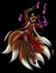 7_tails anthro clothed clothing magic_user male multi_tail neckwear role-playing_game scroll_case shoulder_bag simple_background solo spellcasting tail transparent_background prodigyduck paizo pathfinder canid canine fox mammal alpha_channel hi_res official_art