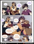 5_fingers anthro anthro_on_anthro bed blush bodily_fluids brown_body brown_fur brown_hair clothed clothing dialogue duo female fingers fluffy fluffy_tail fur furniture hair husband_and_wife male male/female married_couple orange_body orange_fur pillow red_eyes sweat tail text topless white_body white_fur aycee ben_(roanoak) sandra_(roanoak) canid canine canis mammal maned_wolf wolf comic english_text hi_res url