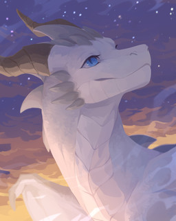 ambiguous_gender blue_eyes brown_horn cheek_spikes cloud eyelashes facial_spikes feral glistening glistening_eyes head_spikes horn membrane_(anatomy) membranous_wings mouth_closed outside ridged_horn scales sky solo spikes spikes_(anatomy) star unsigned white_body white_scales white_wings wings corzh77 european_mythology mythology dragon mythological_creature mythological_scalie scalie western_dragon absurd_res bust_portrait hi_res portrait