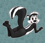 anthro barefoot biped butt feet looking_at_viewer male nude presenting solo suggestive toony krokodos looney_tunes warner_brothers pepe_le_pew mammal mephitid skunk striped_skunk absurd_res hi_res