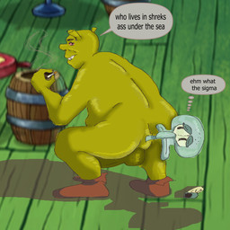 anal anal_head_gulp anal_vore anthro blunt cursed green_body grotesque male male/male not_furry obese overweight overweight_male red_eyes shitpost smoking text underwater vore water what what_has_science_done where_is_your_god_now why unknown_artist dreamworks nickelodeon shrek_(series) spongebob_squarepants shrek_(character) squidward_tentacles cephalopod coleoid decapodiform humanoid marine mollusk octopodiform octopus ogre squid 1:1 english_text hi_res meme