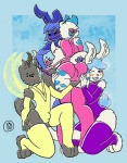 anthro bulge butt clothing collar femboy glowing latex leash legwear male thigh_highs cremacat alex_shivkin jekyll_pulsar felid hybrid jaguar lagomorph leporid mammal pantherine rabbit aurora_(disambiguation)