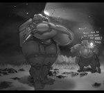 big_breasts big_butt black_bars breasts butt cavern dialogue duo female hoxxes_iv_(planet) machine male short_stack sirevisconde deep_rock_galactic ghost_ship_games molly_(deep_rock_galactic) dwarf humanoid m.u.l.e._(drg) robot absurd_res greyscale hi_res letterbox monochrome