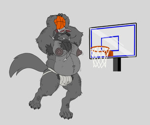 anthro arm_hair armpit_hair belly big_belly black_body black_fur black_hair black_nose body_hair bulge chest_hair clothing coach fur hair hat headgear headwear jockstrap leg_hair male mature_male musclegut muscular nipples solo underwear tenderule34 canid canine canis mammal wolf hi_res