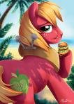 big_mac_(burger) cutie_mark feral fur green_eyes hair hooves humor male orange_hair outside plant pun red_body red_fur short_hair solo tree visual_pun adlynh friendship_is_magic hasbro my_little_pony big_macintosh_(mlp) earth_pony equid equine horse mammal pony 2016