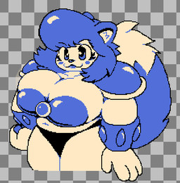4_fingers anthro big_breasts black_clothing black_panties black_underwear blue_bottomwear blue_clothing blue_eyes blue_hair blue_tail bottomwear breasts checkered checkered_background cleavage clothed clothed_anthro clothed_female clothing dipstick_tail eyelashes female fingers front_view hair hand_on_hip lipstick makeup markings mouth_closed navel panties pattern_background simple_background solo tail tail_markings underwear white_tail_tip fizlok macey_(fizlok) canid mammal 2024 digital_drawing_(artwork) digital_media_(artwork) low_res portrait