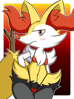 anthro bikini bikini_bottom bikini_top biped blush border camel_toe clothing female female_anthro gradient_background long_inner_ear_fluff looking_at_viewer navel outline pseudo_skirt simple_background solo swimwear thigh_gap two-piece_swimsuit white_border dreameclipsewolf nintendo pokemon braixen generation_6_pokemon pokemon_(species) absurd_res cel_shading colored digital_media_(artwork) hi_res shaded