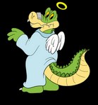 3_fingers anthro biped clothed clothing feathered_wings feathers fingers green_body halo simple_background solo surprise transparent_background wings jolly_the_lizard brok_the_investigator cowcat_games brok_(brok_the_investigator) alligator alligatorid angel crocodilian reptile scalie 2021 alpha_channel