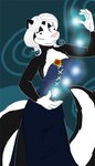 black_body black_fur blue_background clothing corset dress female fur hair lingerie magic simple_background topwear white_hair tabbiewolf mammal mephitid skunk