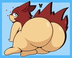 ambiguous_gender big_butt blush blush_lines butt closed_smile eyebrows eyelashes fur green_eyes heart_symbol looking_back mouth_closed paws pupils red_heart smile solo white_pupils white_sclera luanctoons nintendo pokemon kira_agayami generation_2_pokemon pokemon_(species) quilava shiny_pokemon 2025 absurd_res hi_res
