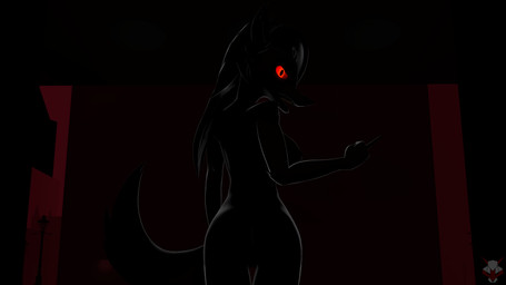 anthro breasts butt dark female fur nipples red_eyes solo foxibiki aeridiccore_(modeler) hellaverse helluva_boss mythology loona_(helluva_boss) canid canid_demon canine demon hellhound mammal mythological_canine mythological_creature 16:9 3d_(artwork) digital_media_(artwork) hi_res widescreen