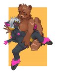 5_fingers anthro anthro_on_anthro areola big_breasts black_body black_fur black_nose blush border breast_size_difference breastfeeding breasts brown_areola brown_body brown_fur chest_tuft claws cloven_hooves duo female female/female female_anthro female_on_anthro fingering fingering_partner fingers fluffy fur genitals green_eyes hair hooves huge_breasts inner_ear_fluff kneeling medium_breasts milk multicolored_body multicolored_fur nipples nude nude_anthro nude_female nursing_fingering pink_areola pink_inner_pussy pink_nipples pink_nose pussy round_ears sex simple_background smile spread_legs spreading tuft vaginal vaginal_fingering white_border white_hair yellow_background hanruhan engel_(nightnight) vita_(nightnight) bear black_bear bovid caprine goat mammal moon_bear ursine absurd_res hi_res