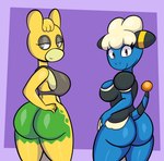 2021 absurd_res anthro bedroom_eyes big_breasts big_butt blonde_hair blue_body blue_fur bottomless bottomless_anthro bottomless_female bovid breasts brown_eyes butt caprine clothed clothing crop_top curvy_figure digital_media_(artwork) duo eyelashes eyeshadow female fingers fur generation_2_pokemon generation_3_pokemon green_body green_fur hair hand_on_butt hand_on_hip hi_res hourglass_figure looking_at_viewer looking_back maid_uniform makeup mammal mareep mocha_(litmus2) multicolored_body multicolored_fur napalm_(litmus2) narrowed_eyes nintendo numel pokemon pokemon_(species) seductive shirt short_hair side_boob simple_background smile someth1ngoranother standing thick_thighs topwear uniform voluptuous white_hair wide_hips yellow_body yellow_fur