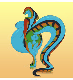 anthro belly big_belly big_breasts blue_eyes breasts female long_tail solo stripes tail vore cmitchell cobra reptile scalie snake absurd_res hi_res