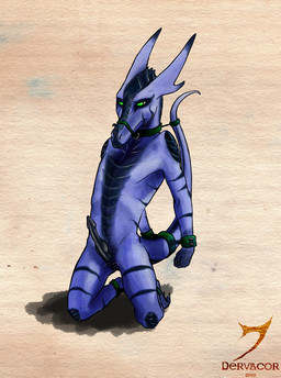 anthro bdsm bondage bound erection genitals hands_behind_back horn knot male muzzle_(object) muzzled nude penis purple_body solo submissive submissive_male tail dervacor mythology dervacor_(character) dragon mythological_creature mythological_scalie scalie 2010