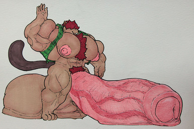 anthro balls big_balls big_muscles big_nipples big_penis chest_tuft clothing freckled_face freckles genitals huge_balls huge_muscles huge_penis hyper hyper_balls hyper_genitalia hyper_muscles hyper_penis male muscular nipples oki_the_beaver penis solo standing tuft wardrobe_malfunction raliphoul_m-e-v beaver mammal rodent absurd_res hi_res