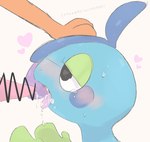 ambiguous_gender animal_genitalia animal_penis anthro blue_body blue_hair blush bodily_fluids cum cum_in_mouth cum_inside drinking drinking_cum duo genital_fluids genitals gloves_(marking) green_eyelids green_markings hair hand_on_head heart_eyes heart_symbol male male/ambiguous markings multicolored_hair open_mouth penis purple_hair scribble_censorship sweat text tongue tongue_out two_tone_hair nanakusa_leo nintendo pokemon amphibian drizzile generation_5_pokemon generation_8_pokemon pokemon_(species) reptile scalie scrafty censored japanese_text female_(lore)