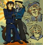 anchor anthro arm_around_partner belt blush bottomwear cheek_tuft clothed clothed_anthro clothed_male clothing coat dialogue duo facial_tuft fin_hands fur hair hat headgear headwear long_tail male male/male markings open_mouth pants pattern_background ribbons sailor_collar sailor_uniform scarf sharp_teeth simple_background smile speech_bubble spots spotted_body spotted_fur standing star tail teeth text topwear tuft whisker_spots whiskers luhbums mammal marine mustelid otter pinniped seal 2025 digital_media_(artwork) english_text french_text hi_res russian_text