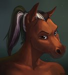 anthro blue_eyes brown_eyes eyebrows eyelashes hair heterochromia long_hair male ponytail smile solo taurusart equid equine horse mammal digital_media_(artwork) headshot_portrait hi_res portrait