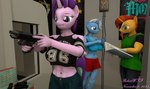 abs anthro big_breasts bottomwear breasts clothing ear_piercing female group gun horn looking_at_another male piercing ranged_weapon shirt skirt tank_top topwear weapon robertwtf friendship_is_magic hasbro my_little_pony mythology starlight_glimmer_(mlp) sunburst_(mlp) trixie_(mlp) equid equine horse mammal mythological_creature mythological_equine pony unicorn 3d_(artwork) digital_media_(artwork) source_filmmaker_(artwork)