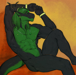 abs anthro bangle black_body claws ear_piercing ear_ring eye_markings eyebrow_slit eyebrows finger_claws fingers flexing forehead_gem gem green_body green_eyes green_hair hair horn horn_jewelry horn_ring humanoid_hands jewelry long_hair male markings muscular muscular_anthro muscular_male navel necklace nipple_piercing nipples nude pendant piercing pose ring_(jewelry) ring_piercing sitting solo stretching tail nightarm mythology valykh dragon mythological_creature mythological_scalie scalie void_dragon absurd_res hi_res pinup