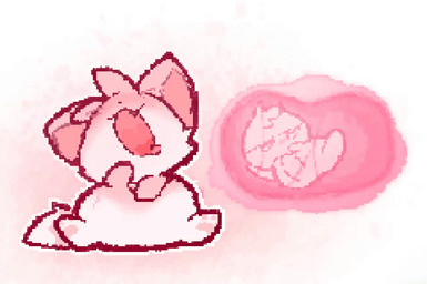 duo fangs female fur inside_stomach open_mouth open_smile pink_body pink_ears pink_fur semi-anthro sitting smile teeth vore qwishiflavor qwishi_(qwishiflavor) domestic_cat felid feline felis mammal animated loop pink_theme