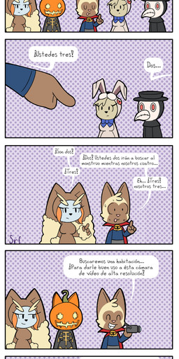 animal_mask anthro beak_mask camera clothing costume disguise female group halloween_costume holidays male mask parody plague_doctor simple_background text mr_harinezumi doctor_strange_(series) epic_games five_nights_at_freddy's fortnite halloween jean_and_aristo_(comic) marvel nintendo pokemon scottgames amelie_bon_deschamps doctor_strange hans_henry_(jean_and_aristo) jazz_aristotle jean_blueeyes samantha_(jean_and_aristo) spice_(fortnite) vanny_(fnaf) arctic_fox avian bird canid canine chicken chinchillid domestic_cat felid feline felis fox galliform generation_4_pokemon lagomorph leporid lopunny mammal phasianid pokemon_(species) rabbit rodent siamese_cat true_fox viscacha absurd_res comic hi_res spanish_text translated