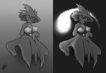 big_breasts breasts clothing dark dress female light looking_at_viewer magic nipples simple_background solo kektails nintendo pokemon generation_4_pokemon ghost mismagius pokemon_(species) spirit 2019 absurd_res digital_media_(artwork) hi_res monochrome