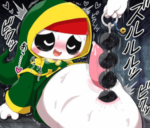 accessory ahegao anal anal_beads anal_beads_in_ass anal_penetration black_sclera blush blush_lines bodily_fluids bottomless cloak clothed clothing cum genital_fluids genitals green_cloak green_clothing green_robe headband headgear headwear looking_pleasured male male_penetrated object_in_ass partially_clothed penetration penis precum red_clothing red_headband red_headwear robe sex_toy sex_toy_in_ass sex_toy_insertion solo text white_body white_skin evil_anaunara anaunara_(evil_anaunara) ghost spirit hi_res japanese_text